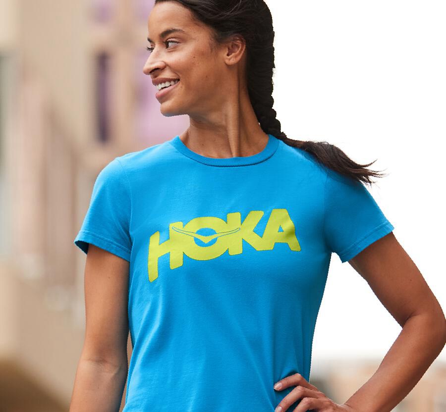 Hoka One One Tシャツ レディース 青 - ブランド - UK0578914